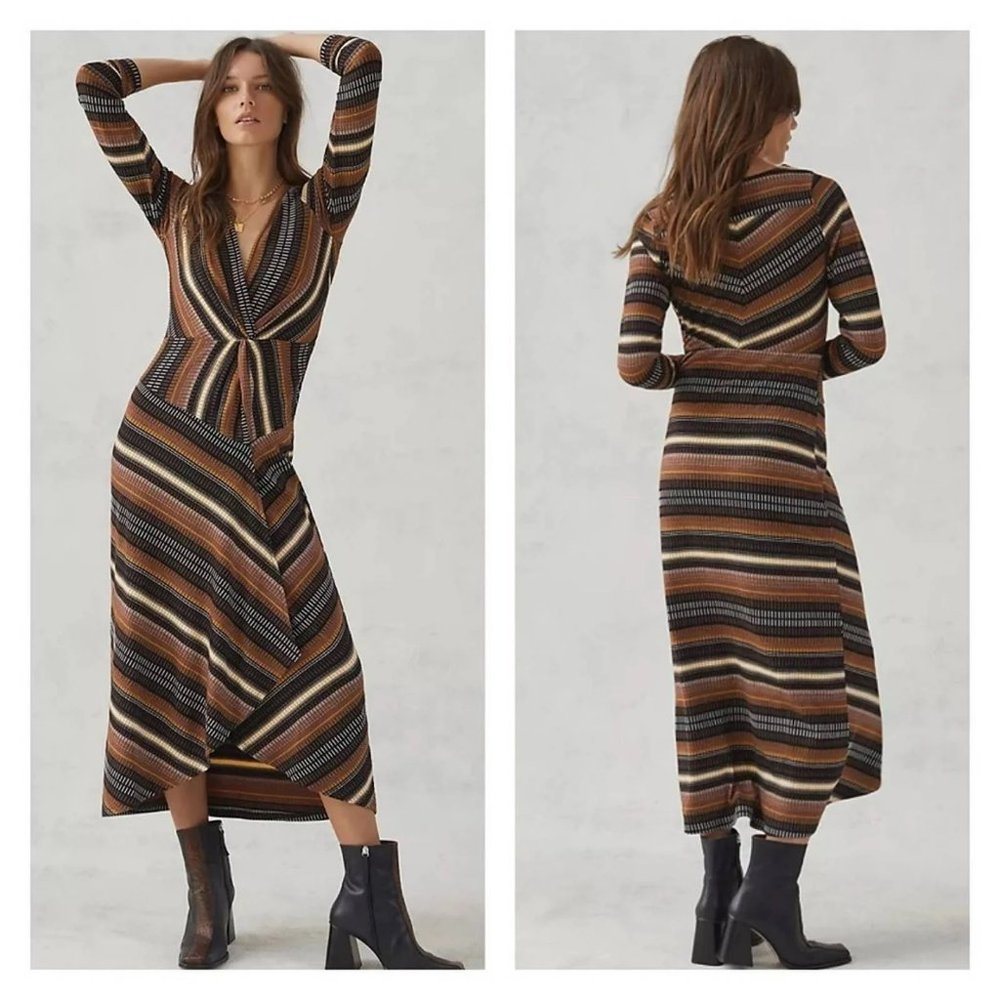 Anthropologie Maeve Striped Wrap Dress. SZ L